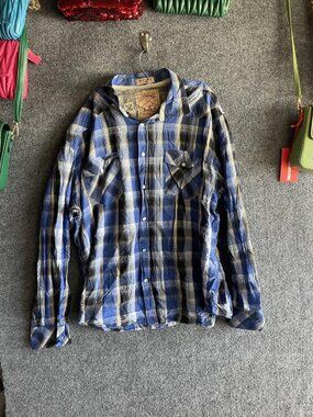 Sovereign Code Shirt Mens 2XL Blue Plaid Paul Revere Western Snap Long Sleeve